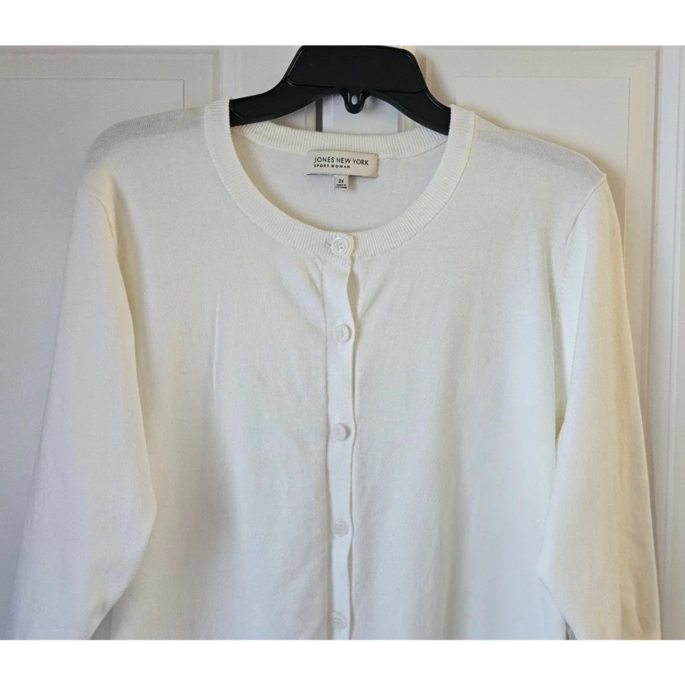 NWT Jones New York White Cardigan Cotton/Nylon 2 Pocket Cardigan Sweater $84 2XL - Picture 3 of 8